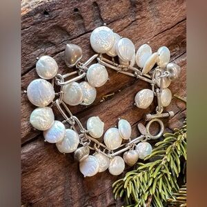 HOB 925 Mexico Pearls Bracelet Sterling MOP Link Bracelet 8” Cha Cha Chain